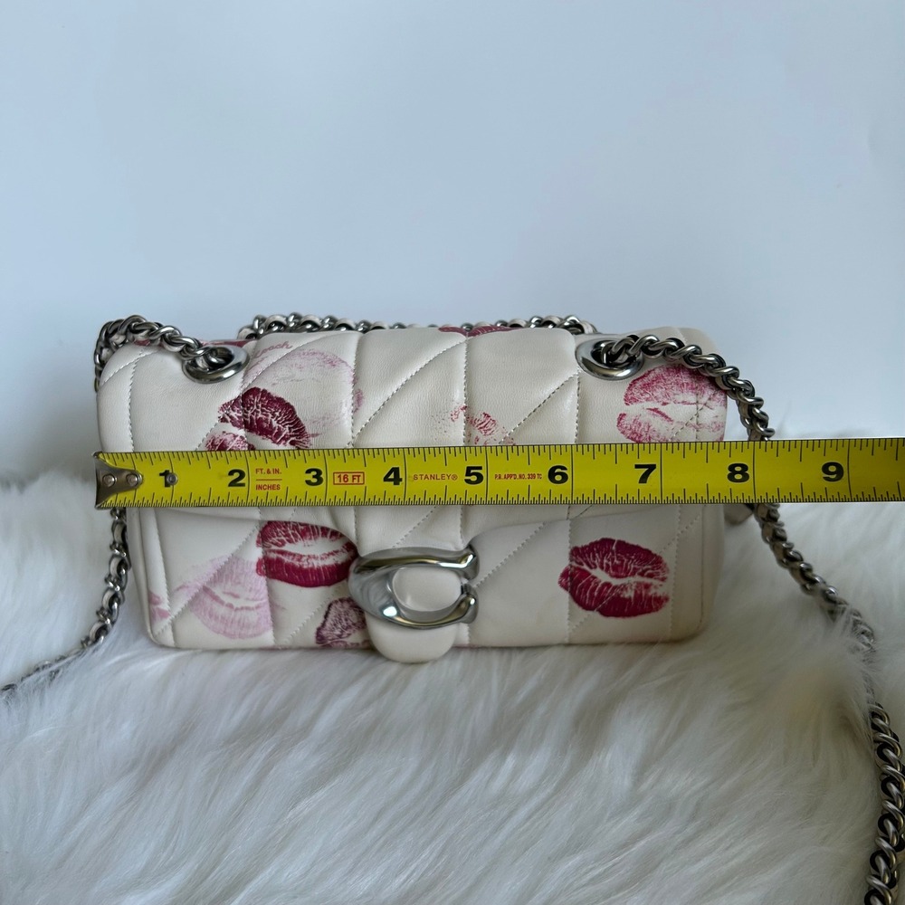 Coach Tabby 20 Chalk White Quilted Nappa Leather Lip Print Shoulder Bag CR114 - Picture 10 of 12